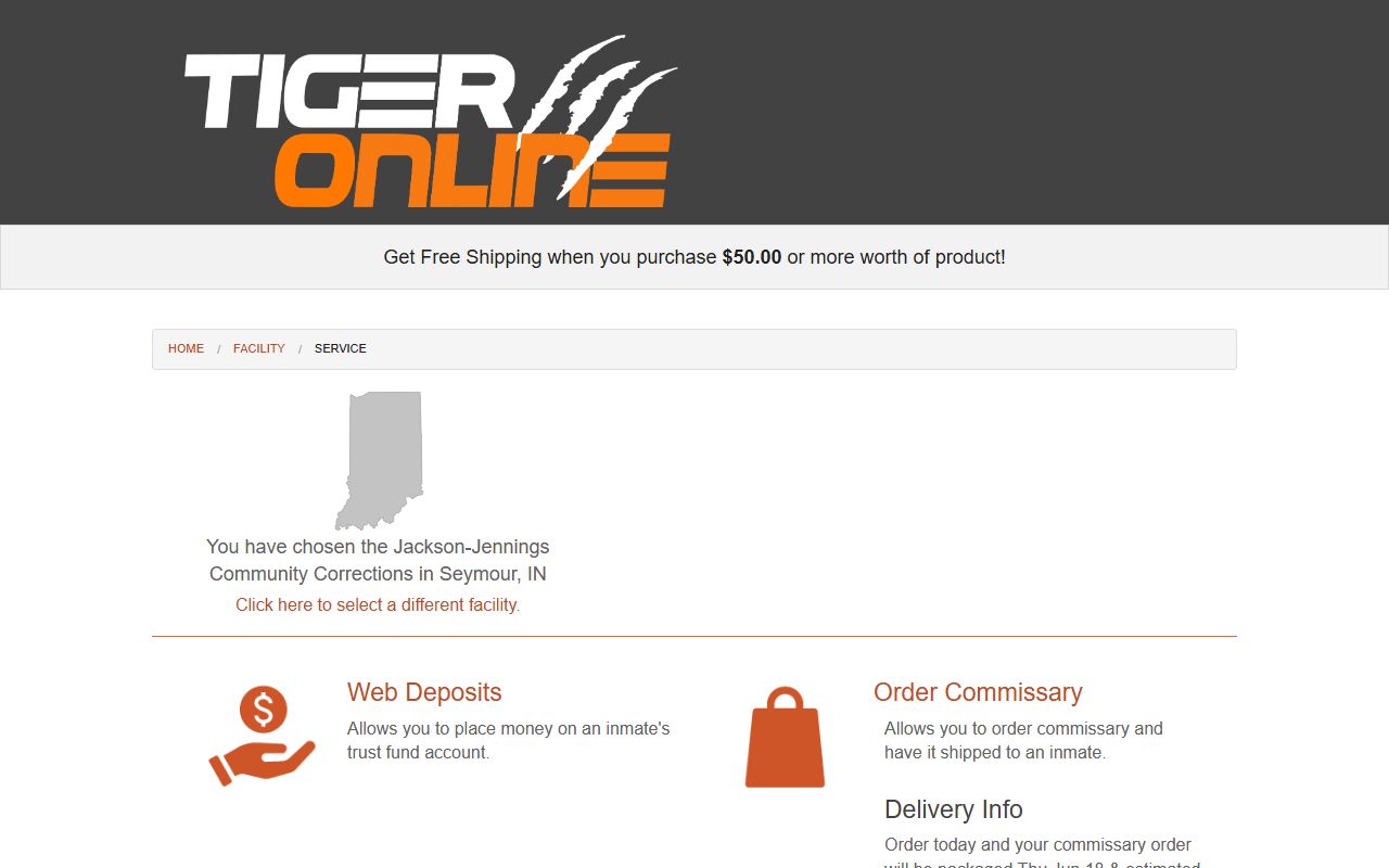 Tiger Commissary web deposits for Jackson-Jennings Community Corrections Work Release